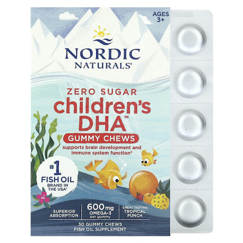 Nordic Naturals, Children's DHA, жевательные таблетки с ДГК, со вкусом тропических фруктов, 600 мг, 30 жевательных таблеток #1