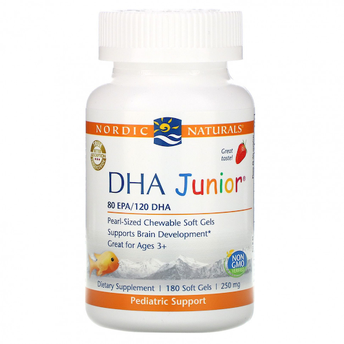 Nordic Naturals, ДГК Junior, клубника, для детей старше 3 лет, 62.5 мг, 180 мягких желатиновых капсул #1