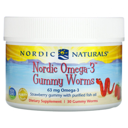 Nordic Naturals, Жевательные червячки Nordic Omega-3 со вкусом клубники, 63 мг, 30 жевательных червячков #1