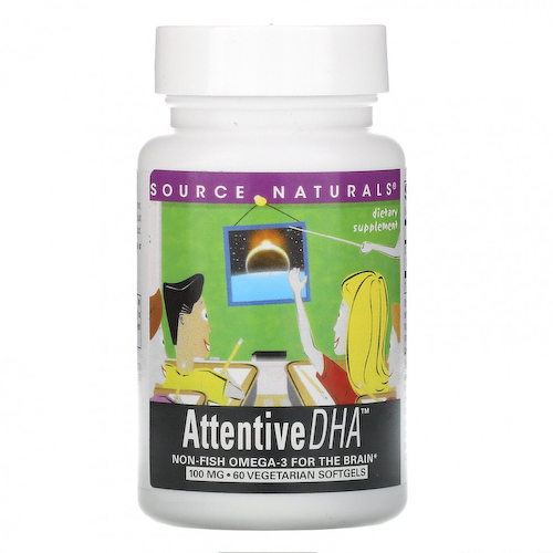 Source Naturals, Attentive DHA, 100 мг, 60 вегетарианских капсул #1