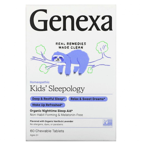 Genexa, Kid's Sleepology, органическая добавка для нормализации ночного сна, вкус ванили и лаванды, для детей от 3 лет, 60 жевательных таблеток #1