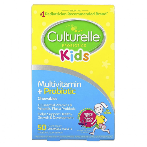 Culturelle, мультивитамины и пробиотики для детей от 3 лет, натуральный фруктовый пунш, 50 жевательных таблеток #1