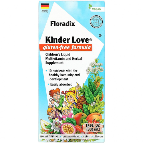 Gaia Herbs, Floradix, Kinder Love, жидкая мультивитаминная и травяная добавка для детей, без глютена, 500 мл (17 жидк. Унций) #1