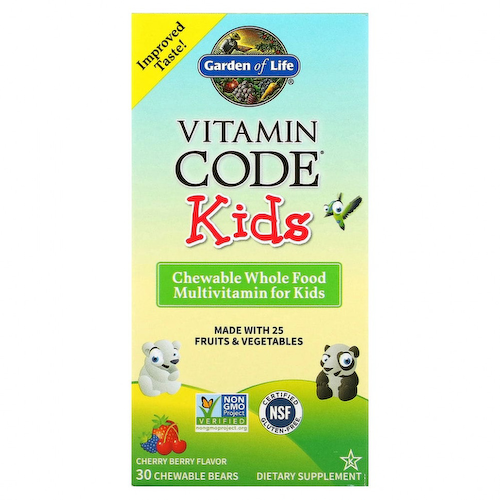 Garden of Life, Vitamin Code, для детей, жевательные цельнопищевые мультивитамины, вишня, 30 жевательных мишек #1