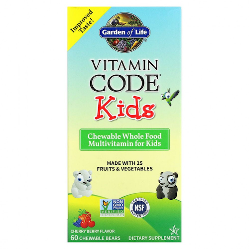 Garden of Life, Vitamin Code, цельнопищевые мультивитамины для детей, вишня, 60 жевательных мишек #1