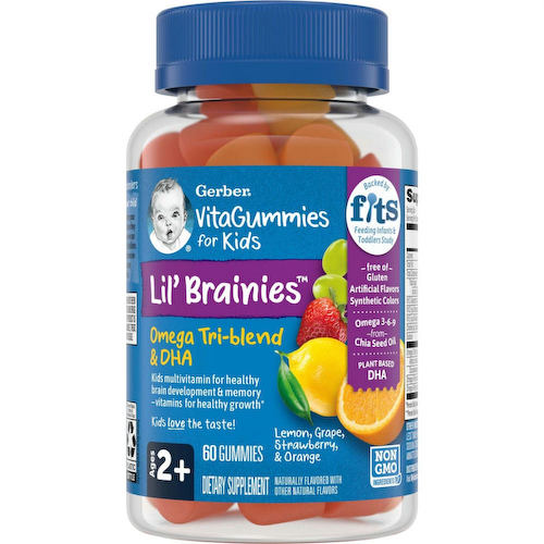 Gerber, Lil Brainies, смесь трех омега жирных кислот и ДГК, мультивитаминная добавка, для детей от 2 лет, 60 жевательных конфет #1