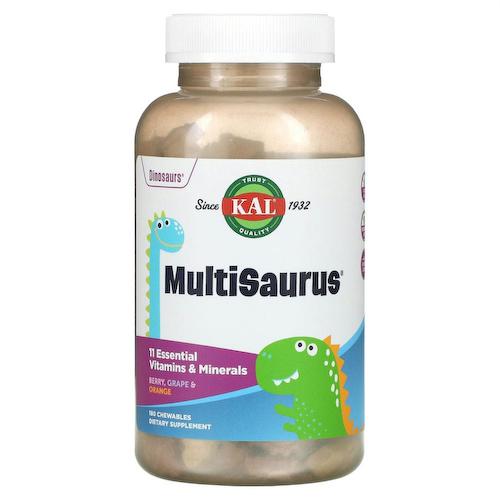 KAL, Dinosaurs, MultiSaurus, витамины и минералы, со вкусом ягод, винограда и апельсина, 180 жевательных таблеток #1
