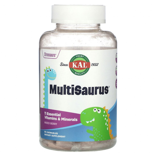 KAL, Dinosaurs, MultiSaurus, витамины и минералы, со вкусом ягодного ассорти, 90 жевательных таблеток #1
