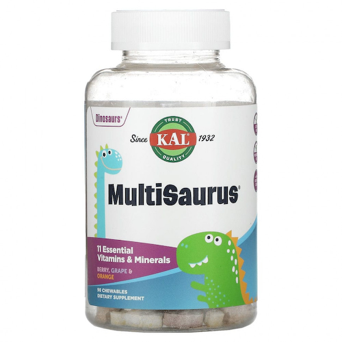 KAL, MultiSaurus, витамины и микроэлементы, со вкусом ягод, винограда и апельсина, 90 жевательных таблеток #1