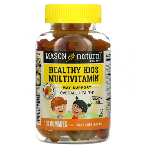 Mason Natural, Healthy Kids, мультивитамины, со вкусом ананаса, апельсина и клубники, 100 жевательных конфет #1