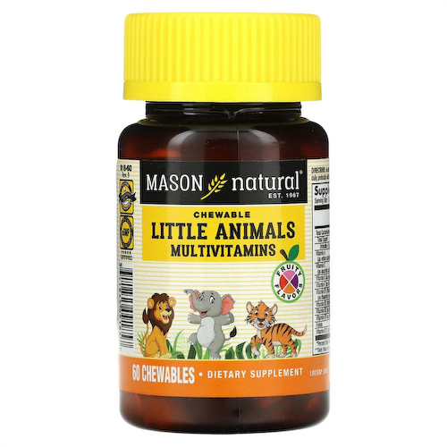 Mason Natural, Little Animals, мультивитамины, фруктовые, 60 жевательных таблеток #1