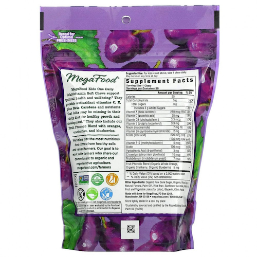 MegaFood, One Daily, для детей, жевательная мультивитаминная добавка, со вкусом винограда, 30 жевательных пастилок в индивидуальной упаковке #1