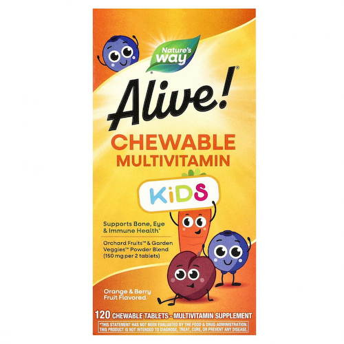 Nature's Way, Alive! комплекс мультивитаминов для детей, со вкусом апельсина и ягод, 120 жевательных таблеток #1