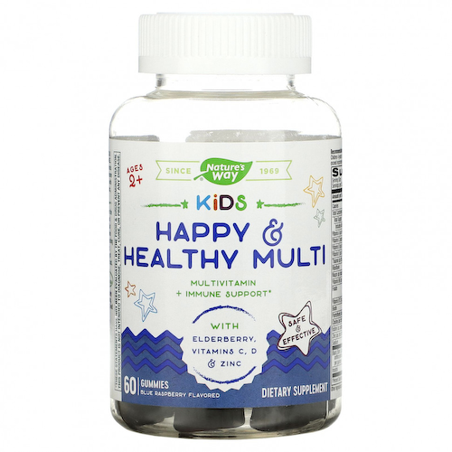 Nature's Way, Kids, Happy & Healthy Multi, мультивитамины для детей от 2 лет, малиновый вкус, 60 жевательных мармеладок #1