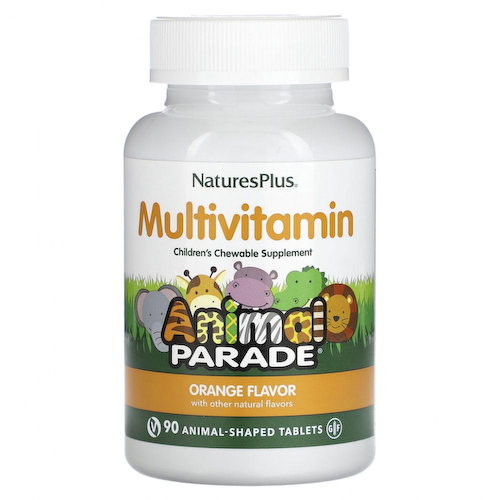 NaturesPlus, Animal Parade, детские жевательные мультивитамины, апельсин, 90 таблеток в форме животных #1