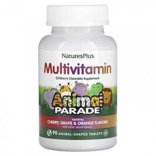 NaturesPlus, Animal Parade, детские жевательные мультивитамины, ассорти, 90 таблеток в форме животных #1