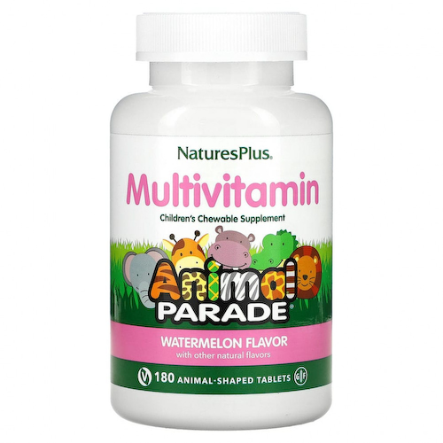 NaturesPlus, Animal Parade, жевательная добавка для детей, со вкусом арбуза, 180 таблеток в форме животных #1
