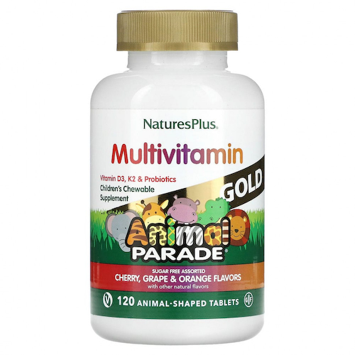 NaturesPlus, Source of Life, Animal Parade Gold, жевательные мультивитамины с микроэлементами для детей, ассорти, 120 таблеток в форме животных #1