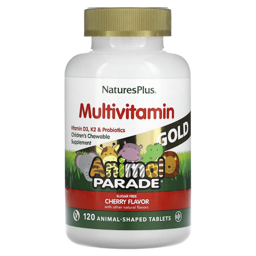 NaturesPlus, Source of Life, Animal Parade Gold, добавка для детей с мультивитаминами и микроэлементами, натуральный ароматизатор «Вишня», 120 таблеток в форме животных #1