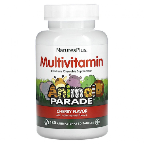 NaturesPlus, Source of Life, Animal Parade, жевательные мультивитамины и минералы для детей, со вкусом вишни, 180 таблеток в форме животных #1