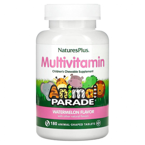 NaturesPlus, Source of Life, Animal Parade, жевательная добавка для детей с мультивитаминами и минералами, натуральный ароматизатор со вкусом арбуза, 180 таблеток в форме животных #1