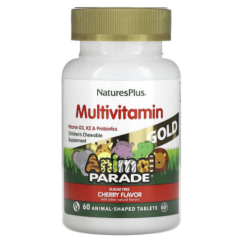 NaturesPlus, Source of Life, Animal Parade Gold, жевательные мультивитамины с микроэлементами для детей, со вкусом вишни, 60 таблеток в форме животных #1