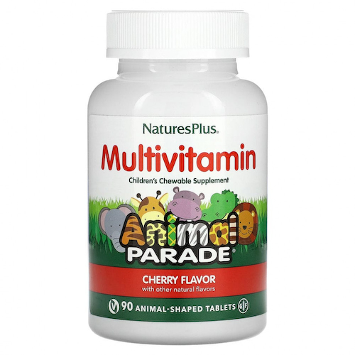 NaturesPlus, Source of Life, Animal Parade Gold, жевательные мультивитамины с микроэлементами для детей, со вкусом вишни, 90 таблеток в форме животных #1