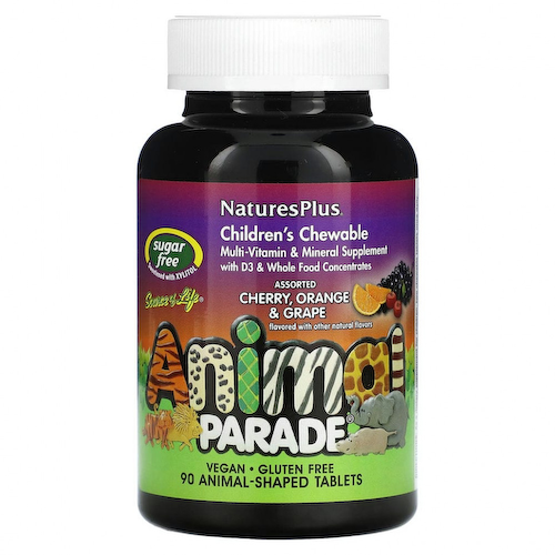 NaturesPlus, Source of Life, Animal Parade, детские жевательные мультивитамины и минералы, различные натуральные ароматизаторы, 90 таблеток в форме животных #1