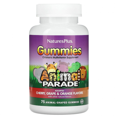 NaturesPlus, Source of Life, детские жевательные конфеты Animal Parade, со вкусом вишни, апельсина и винограда, 75 жевательных конфет в форме животных #1