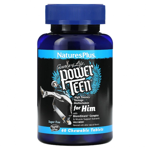 NaturesPlus, Source of Life, Power Teen, для мальчиков-подростков, натуральный вкус лесных ягод, 60 жевательных таблеток #1