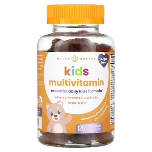 NutraChamps, Мультивитамины для детей, клубника, маракуйя, персик и вишня, 120 веганских жевательных таблеток #1