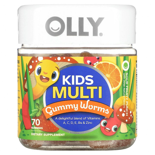 OLLY, Kids Multi, Gummy Worms, кислый фруктовый пунш, 70 жевательных таблеток #1