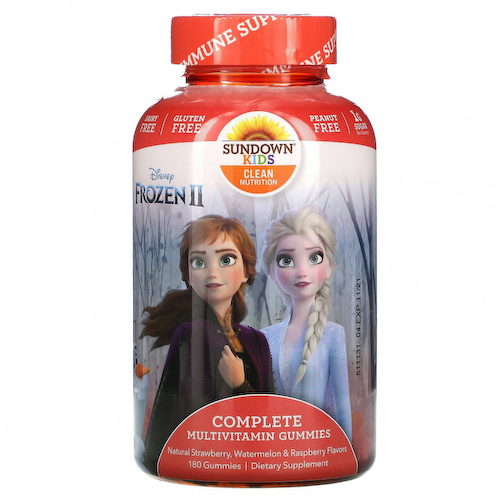 Sundown Naturals Kids, Disney Frozen II, полный комплекс мультивитаминов в жевательных таблетках, со вкусом натуральной клубники, арбуза и малины, 180 жевательных мармеладок #1