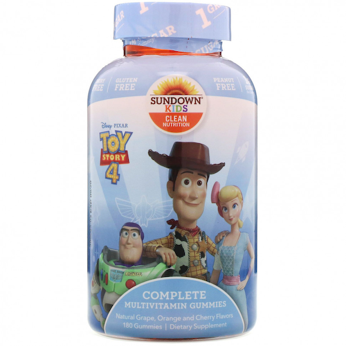 Sundown Naturals Kids, полноценный комплекс мультивитаминов в жевательных таблетках, «История игрушек 4», натуральные виноград, апельсин и вишня, 180 жевательных таблеток #1