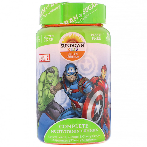 Sundown Naturals Kids, Жевательные конфеты с полноценным комплексом витаминов, «Marvel Avengers», натуральные ароматизаторы со вкусом винограда, апельсина и вишни, 60 жевательных конфет #1