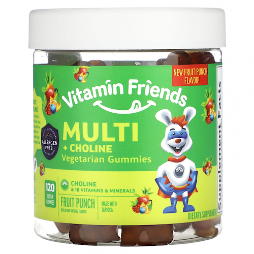 Vitamin Friends, Вегетарианские жевательные мармеладки с мульти + холином, фруктовый пунш, 120 жевательных таблеток с пектином #1