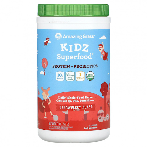 Amazing Grass, Kidz Superfood, протеин и пробиотики, клубничный взрыв, 255 г (8,9 унции) #1