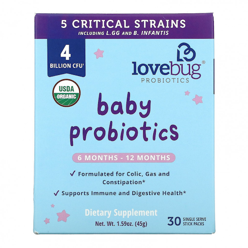 LoveBug Probiotics, Детские пробиотики, для детей от 6 до 12 месяцев, 4 млрд КОЕ, 30 порционных пакетиков #1