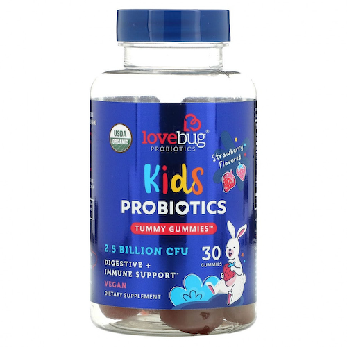 LoveBug Probiotics, Детские пробиотики, жевательные мармеладки, клубника, 2,5 млрд КОЕ, 30 жевательных таблеток #1