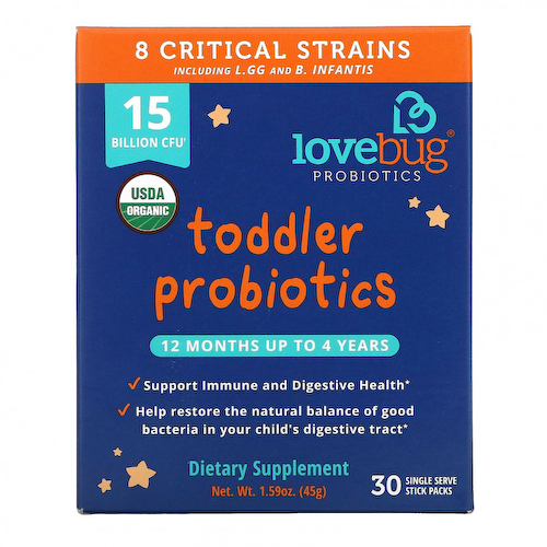 LoveBug Probiotics, пробиотики для детей в возрасте от 12 месяцев до 4 лет, 15 млрд КОЕ, 30 порций в индивидуальной упаковке #1