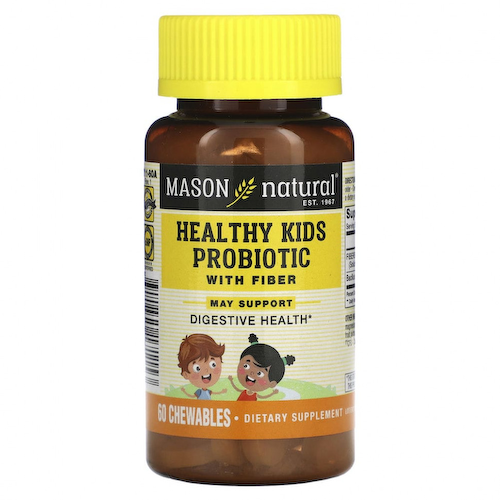 Mason Natural, пробиотик с клетчаткой для здоровья детей, 60 жевательных таблеток #1