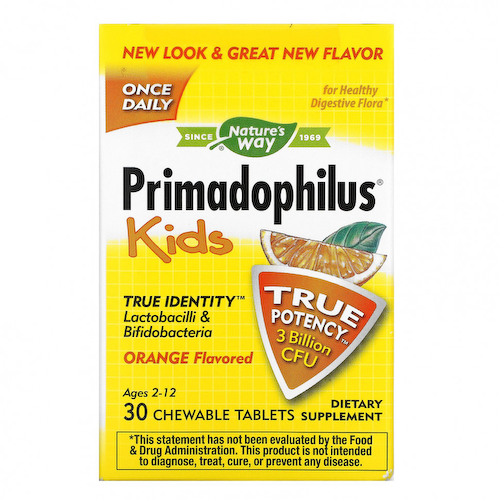 Nature's Way, Primadophilus, для детей от 2 до 12 лет, вкус апельсина, 3 млрд КОЕ, 30 жевательных таблеток #1
