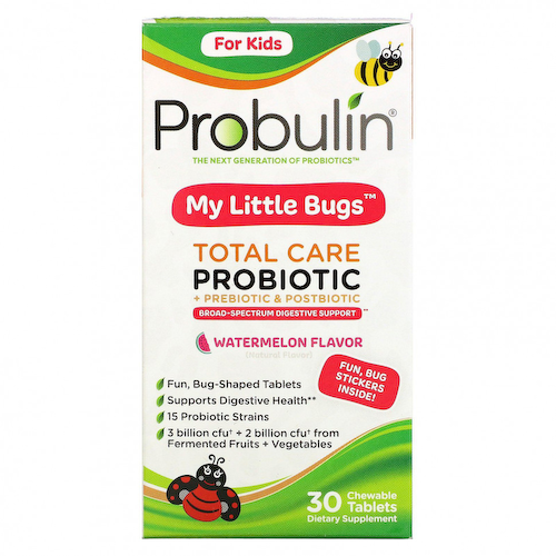 Probulin, для детей, My Little Bugs, пробиотик Total Care + пребиотик и постбиотик, арбуз, 30 жевательных таблеток #1