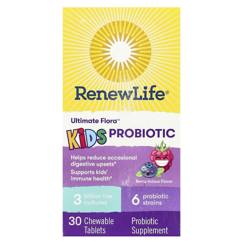 Renew Life, Ultimate Flora, пробиотик для детей, ягодный вкус, 3 млрд живых культур, 30 жевательных таблеток #1