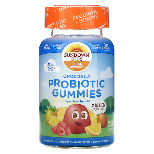 Sundown Naturals Kids, Жевательные мармеладки с пробиотиками для детей, натуральный ананас, малина и апельсин, 2 млрд живых культур, 30 жевательных таблеток #1