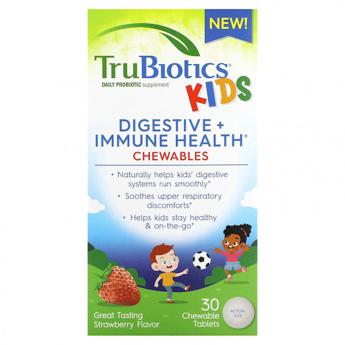 TruBiotics, Жевательные таблетки для здоровья пищеварительной и иммунной систем для детей, клубника, 30 жевательных таблеток #1