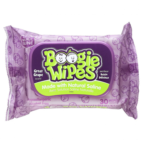 Boogie Wipes, Салфетки с натуральной солью для текущего носа, отличный виноградный запах, 30 салфеток #1
