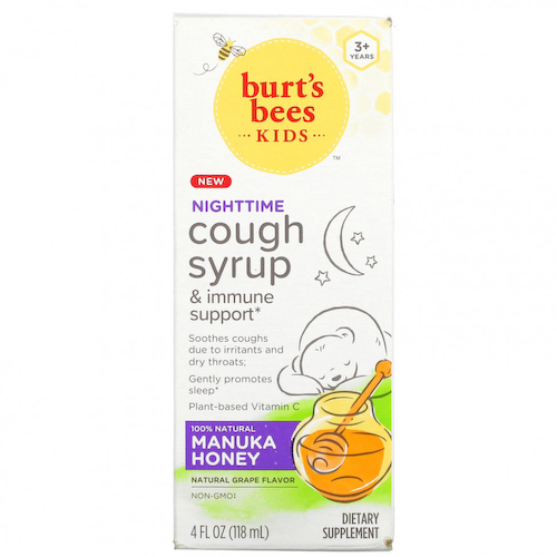 Burt's Bees, Kids, Сироп от кашля и поддержка иммунитета, на ночь, от 3 лет, натуральный виноград, 4 жидких унции (118 мл) #1