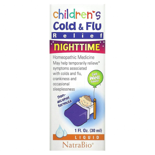 NatraBio, Children's Cold Flu, для ночного использования, 30 мл (1 жидкая унция) #1
