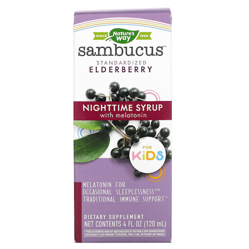 Nature's Way, Sambucus for Kids, стандартизованный сироп для улучшения ночного сна из ягод бузины с мелатонином для детей, 120 мл (4 жидк. унции) #1